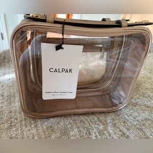 Calpak Gold Medium Clear Cosmetics Case NWT